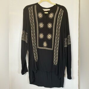 Sheryl Crow Long Sleeve Hi Low Southwestern Embroidered Tunic Size Large